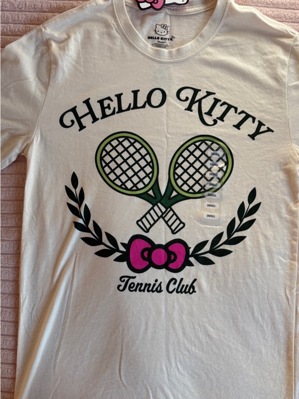 Hello Kitty tennis club Cream Tee with Pink Bow Graphic
